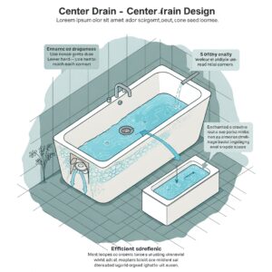 Illustration highlighting the benefits of a center drain bathtub design.
