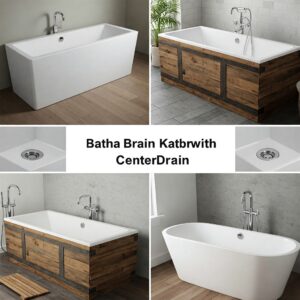 Various styles of bathtubs featuring a center drain.