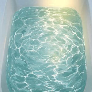 Dark silhouette of a person soaking peacefully in a bathtub filled with inviting water.