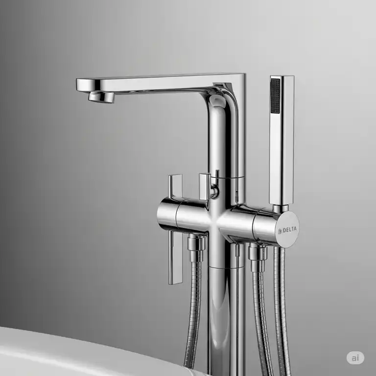 Sleek Delta freestanding bathtub faucets with a modern design, perfect for contemporary bathrooms.