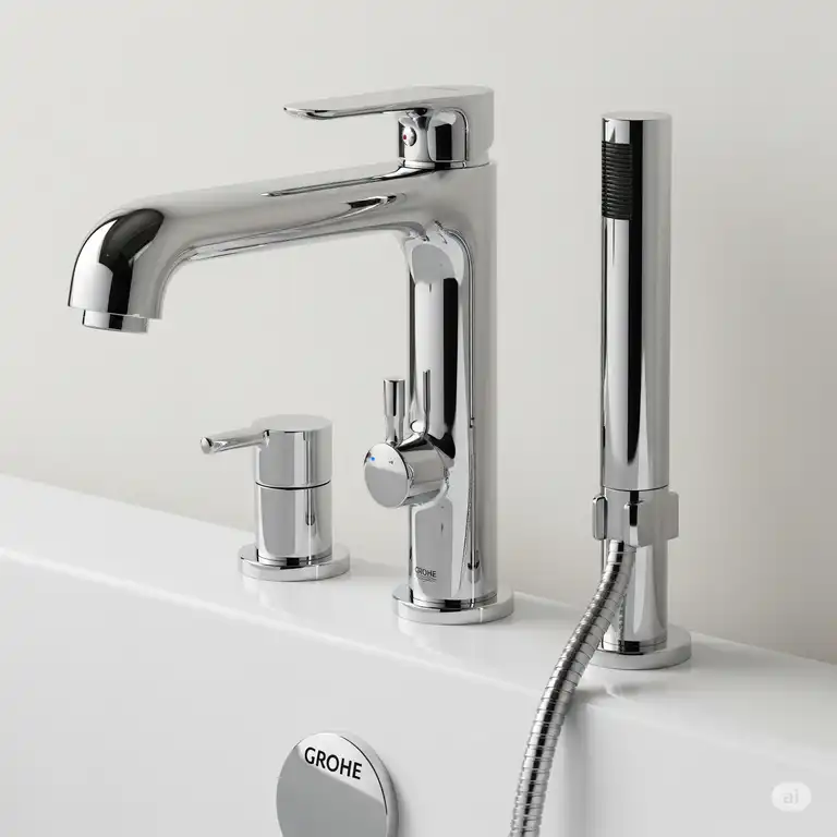 Sleek chrome **Grohe bathtub faucet** with a modern design, perfect for a luxurious bathroom upgrade.