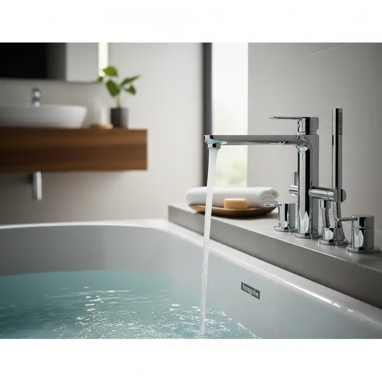 Elegant Hansgrohe bathtub faucet in a contemporary bathroom, highlighting its sleek design and superior functionality.
