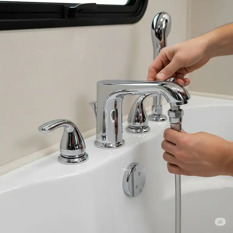 Modern RV bathtub faucet installation showcasing sleek design and durable construction.