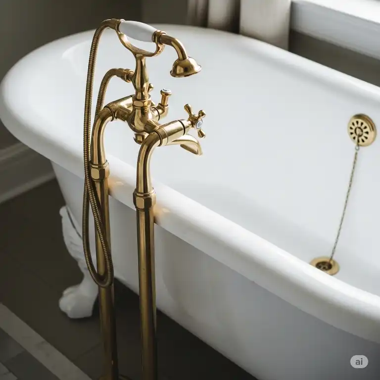 Elegant vintage bathtub faucets on a classic clawfoot tub, showcasing timeless bathroom design.