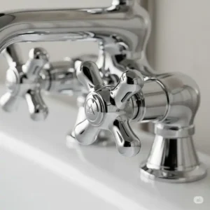 Close-up of the stylish cross-handles on delta roman bathtub faucets, highlighting its classic appeal.