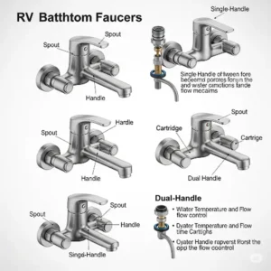 Diagram illustrating different types of RV bathtub faucet designs.