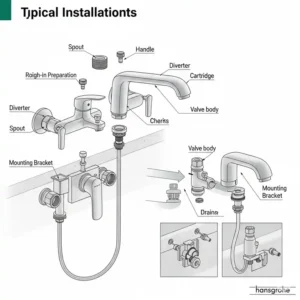 Diagram illustrating the straightforward installation process for a Hansgrohe bathtub faucet, perfect for DIY enthusiasts.