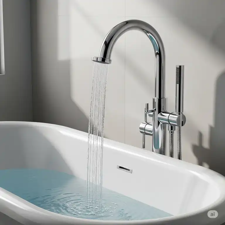 Illustration showcasing a high-arc bathtub faucet height, providing more clearance above the tub.