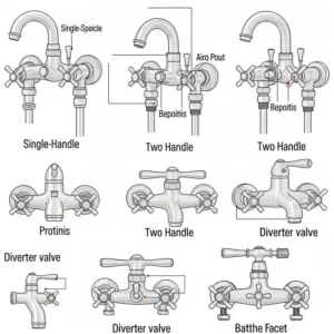 Diagram illustrating different types of bathtub faucets to help identify the correct repair kit.