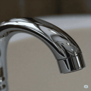 Close-up view of a jacuzzi bathtub faucet handle with a focus on its metallic finish.