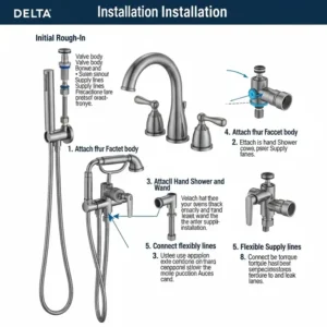 Clear installation diagram for delta roman bathtub faucets, showing easy setup.