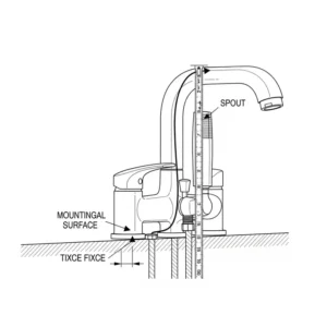 Diagram demonstrating how to measure the bathtub faucet height from the mounting surface to the spout.