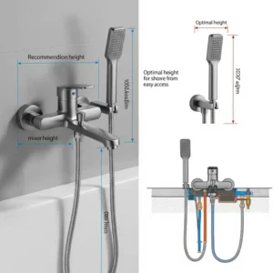 Illustration of a wall-mounted bathtub faucet height and considerations for its optimal installation.