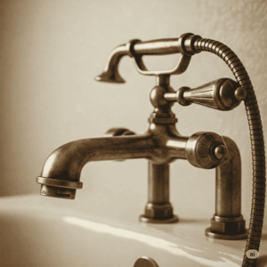 Elegant antique brass jacuzzi bathtub faucet with ornate detailing.