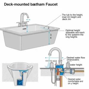 Illustration of a deck-mounted bathtub faucet height and factors influencing its height above the tub deck.