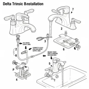 "Illustrative diagram showing the straightforward installation process for the delta trinsic bathtub faucet."