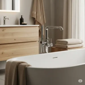 Luxurious Hansgrohe bathtub faucet enhancing a tranquil, spa-inspired bathroom with its elegant presence.
