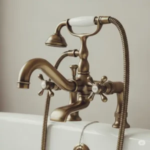 Vintage bathtub faucets with an elegant handheld shower attachment for added functionality.
