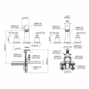 "Technical drawing displaying the precise dimensions of the delta trinsic bathtub faucet, useful for planning bathroom renovations."