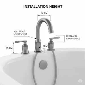 Illustration of a Roman tub faucet with separate handles and spout, highlighting typical bathtub faucet height considerations.