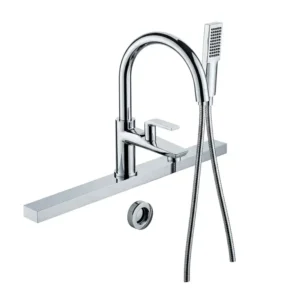 Single-handle bathtub faucet with hand shower for added versatility. 