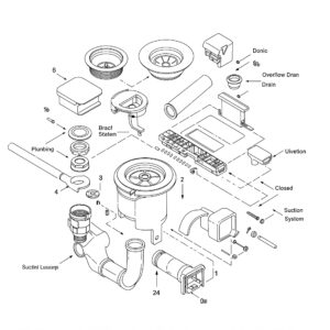 "Detailed illustration of the drain assembly for whirlpool bathtub parts."