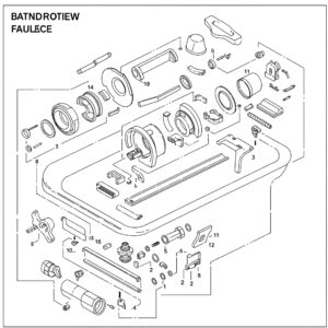 Diagram showing an exploded view of a typical bathtub faucet and its individual bathtub faucet replacement parts.