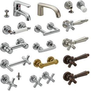 Assortment of different bathtub faucet handle styles, illustrating common bathtub faucet replacement parts options.