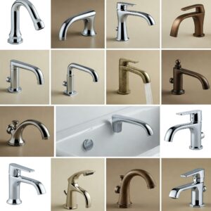 Different styles of bathtub faucet spouts, showcasing potential bathtub faucet replacement parts.