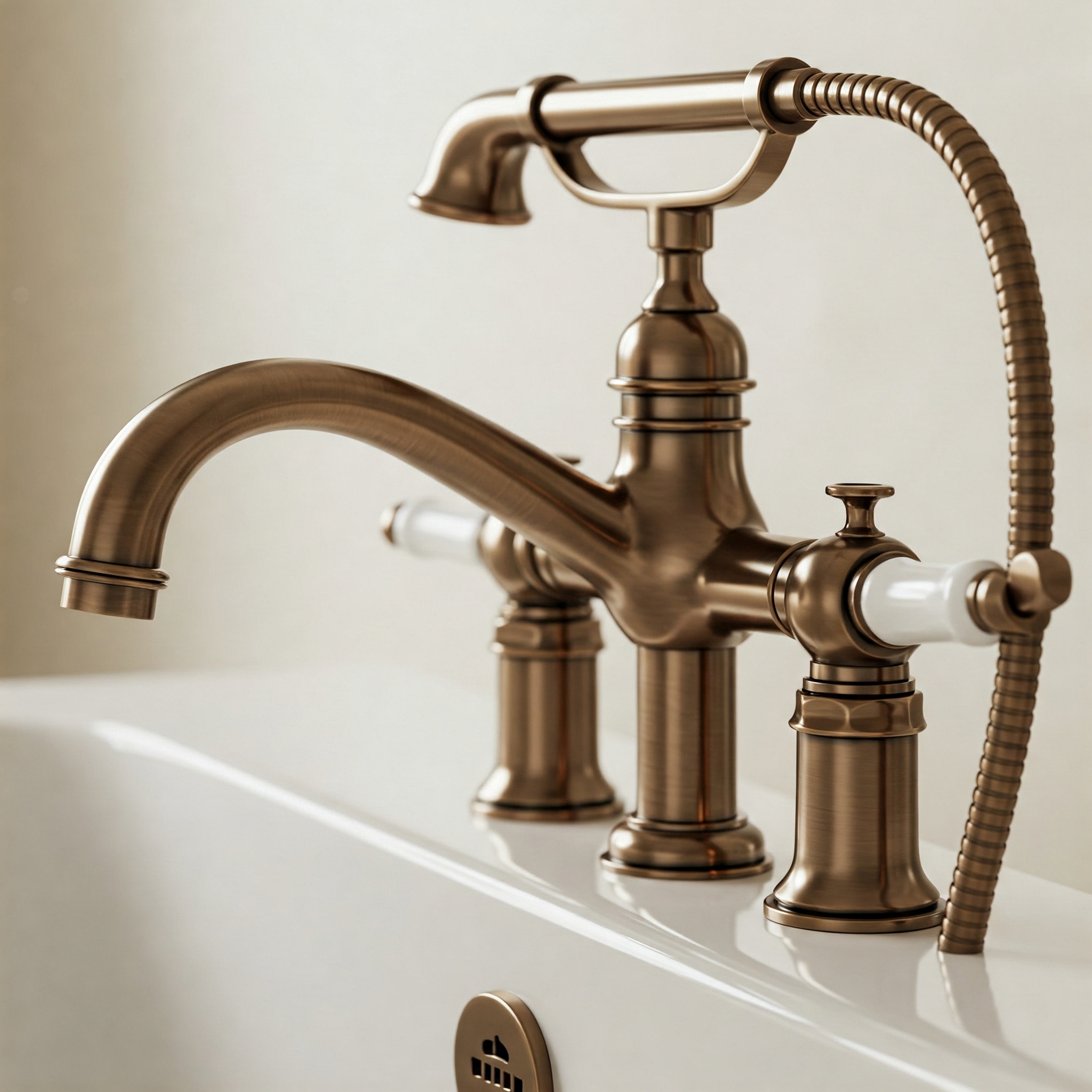 Elegant bronze bathtub faucet with a luxurious finish, highlighting its detailed design.