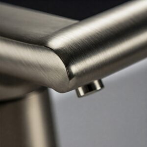 "Close-up view of a brushed nickel finish on luxurious whirlpool bathtub faucets."