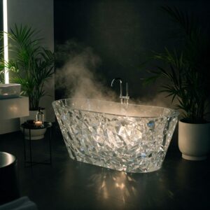 Highlighting the luxury and relaxation benefits of owning a crystal bathtub.