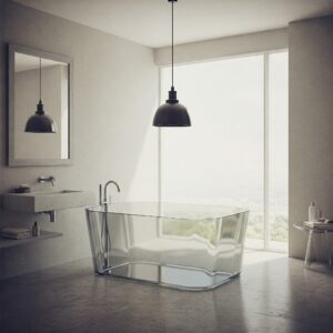 Crystal bathtub as a centerpiece in a contemporary and stylish bathroom interior.