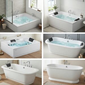 "Various best whirlpool bathtub styles including corner, rectangular, and oval shapes."