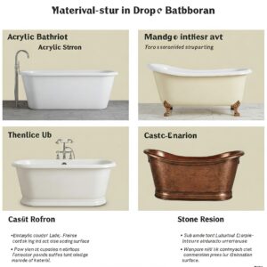 Overview of different materials commonly used for drop-in bathtubs, such as acrylic and cast iron.