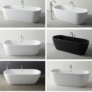 Various drop-in bathtub shapes available, including rectangular and oval designs.