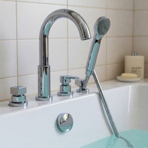 "Whirlpool bathtub faucets with a convenient handheld shower attachment."