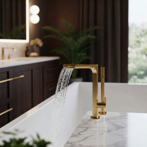 "Elegant waterfall bathtub faucet enhancing a luxurious bathroom interior design."