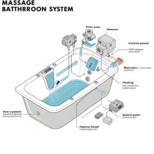Diagram illustrating the key features and components of a massage bathtub system.