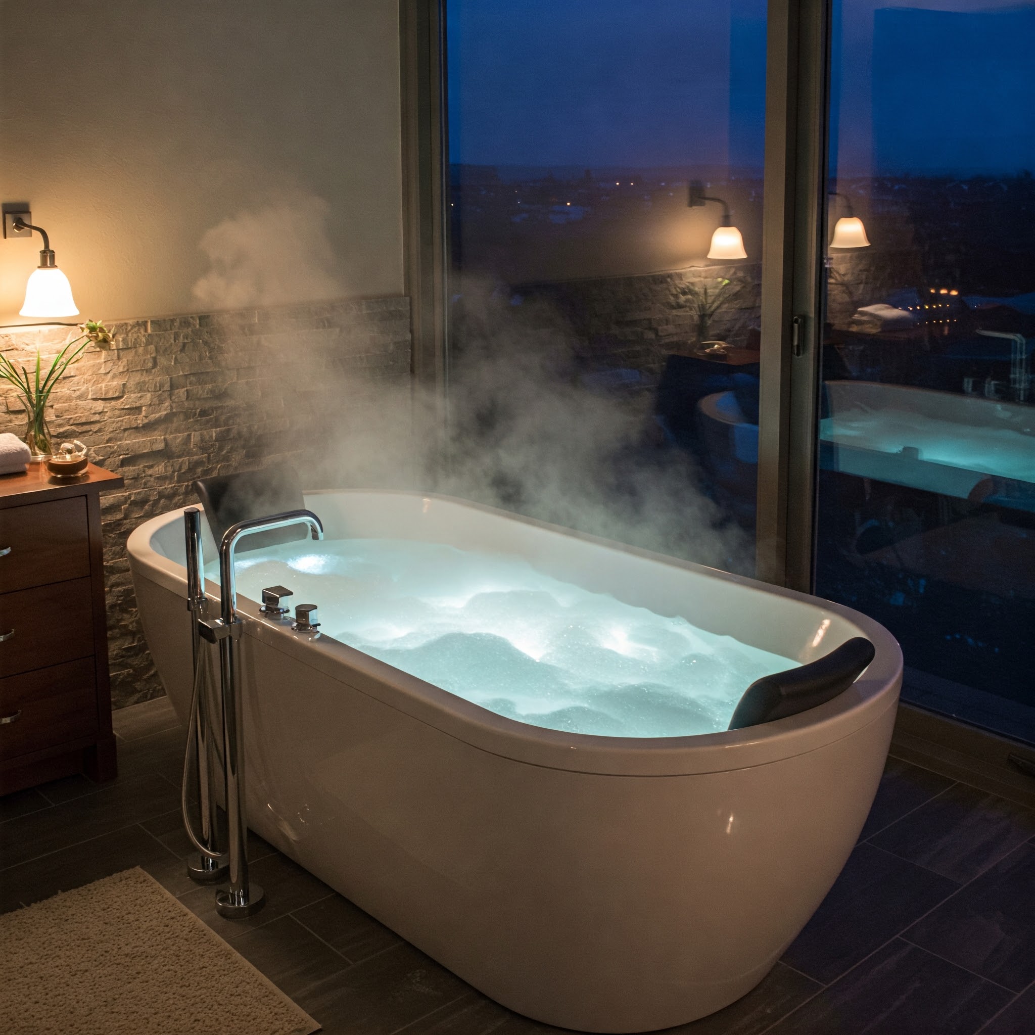Luxurious massage bathtub providing ultimate relaxation and hydrotherapy benefits.