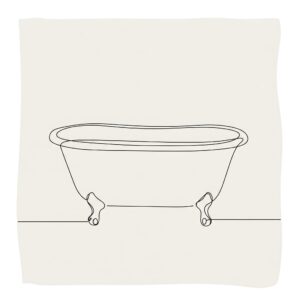 Minimalist line art illustration of a simple and elegant sitting bathtub design.
