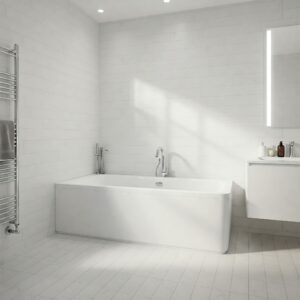Contemporary bathroom with an undermount bathtub and stylish accessories.
