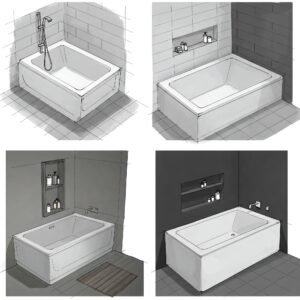 Space-saving drop-in bathtub design ideas for small bathroom layouts.