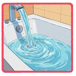 "Animated illustration showing the water flow from whirlpool bathtub faucets filling the tub."