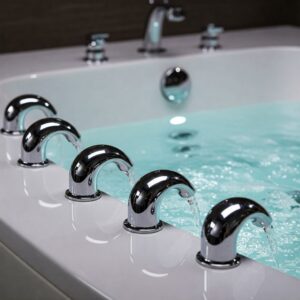 "Close-up view of the hydrotherapy jets in a best whirlpool bathtub."