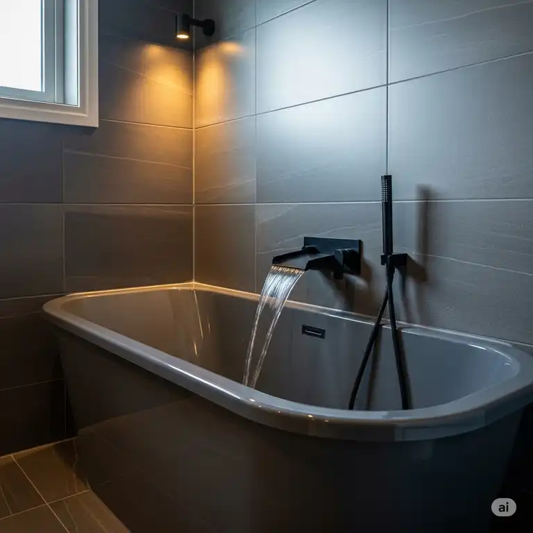 Newly renovated bathroom featuring a sleek, durable epoxy bathtub and modern fixtures.