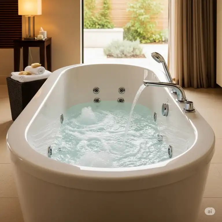 Luxurious freestanding bathtub with powerful hydro jets creating a relaxing spa experience.