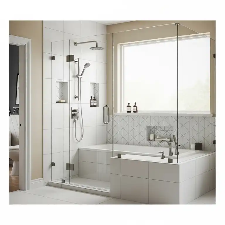 Modern frameless glass bathtub doors in a contemporary bathroom with a sleek design.