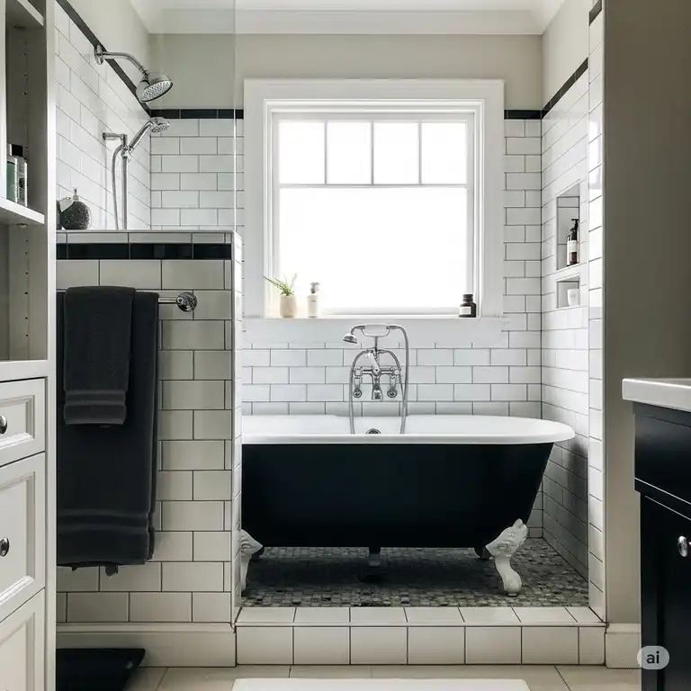 A beautifully completed bathroom conversion, showcasing a new, elegant bathtub in place of a former shower. This image highlights the successful transformation from convert shower to bathtub, ready for relaxation.