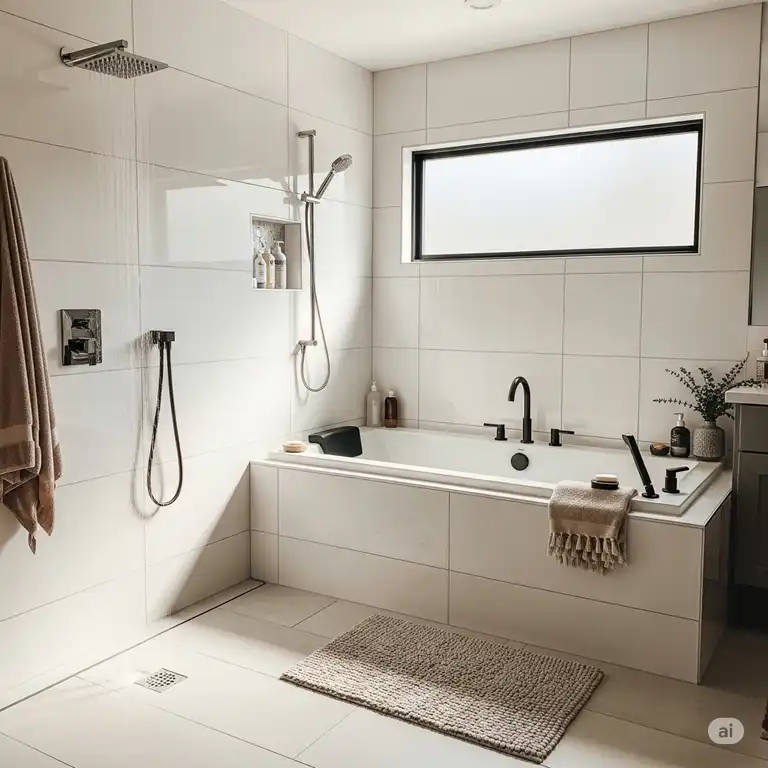Modern bathroom showcasing a newly converted shower to bathtub, providing a spacious and luxurious bathing experience.